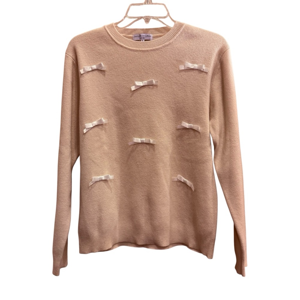 Taylor Tillman Women’s Sweet Girlhoodcore Cream Multi Ribbon Sweater sz S